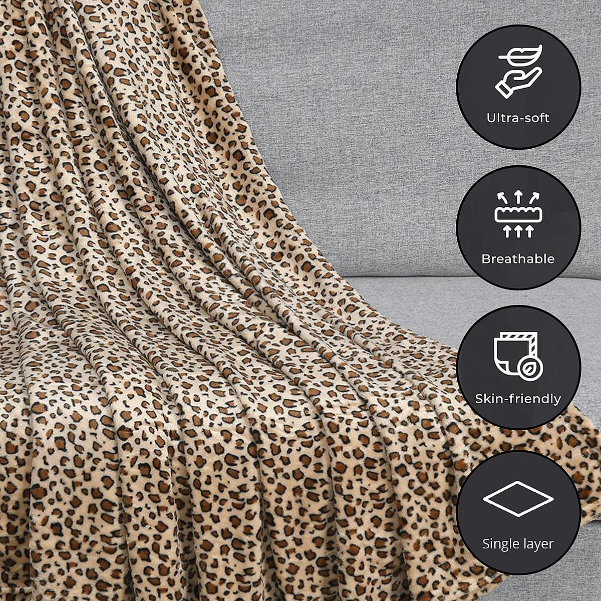 Homesmart Brown Striking leopard Pattern Flannel Single Layer Blanket , Polyester Printing Blanket , All Weather Trip Blanket , Spring Throw Blanket image number 1