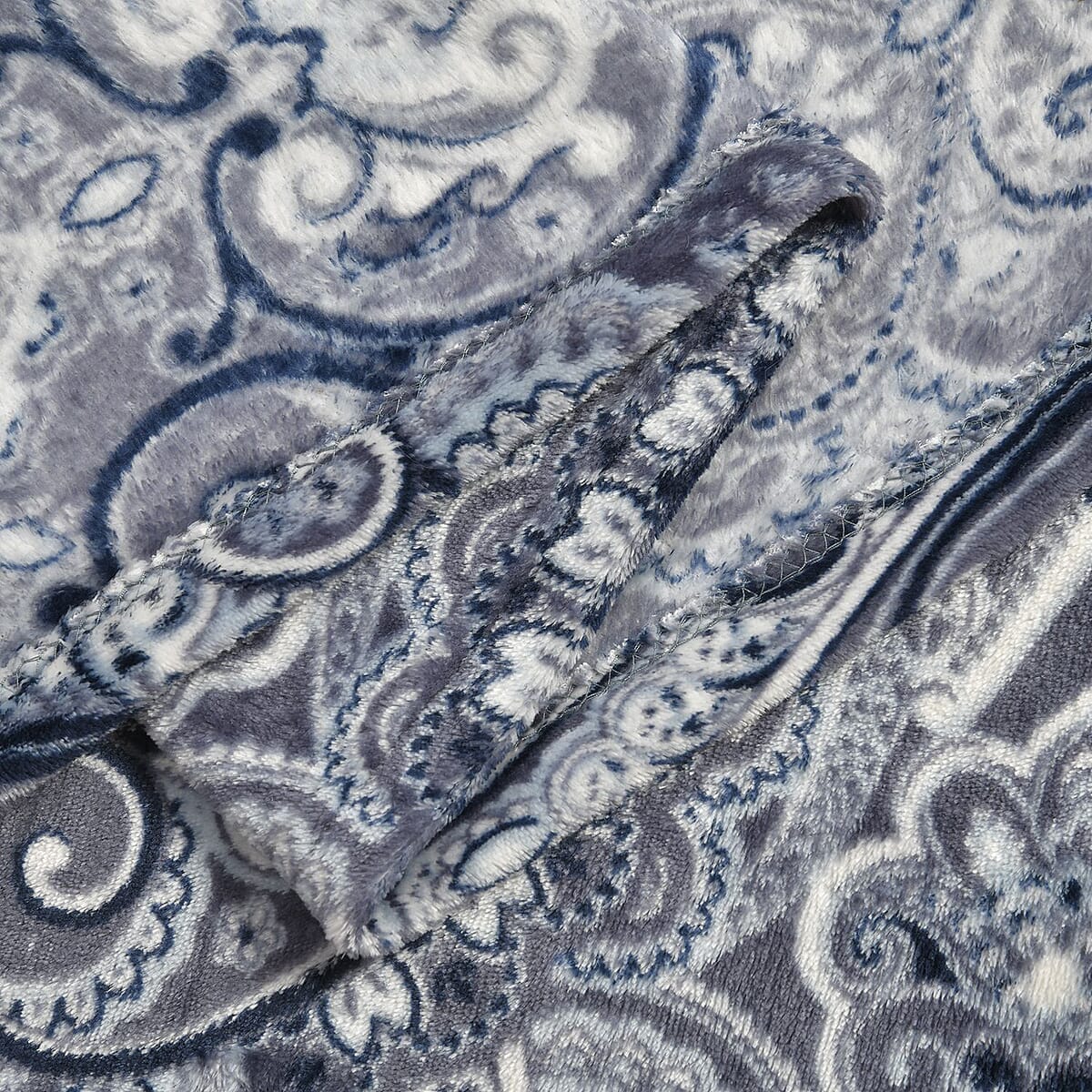 Homesmart Blue Intricate Ethnic Pattern Flannel Single Layer Blanket , Polyester Printing Blanket , All Weather Trip Blanket , Spring Throw Blanket image number 3