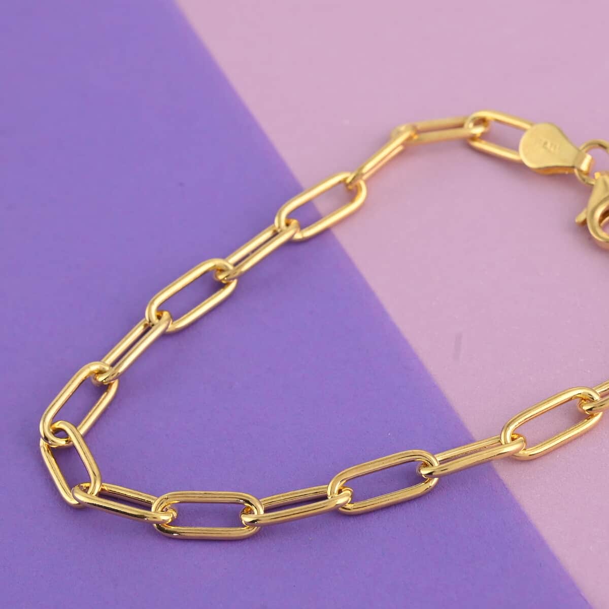 Italian 14K Yellow Gold Over Sterling Silver 4.5mm Paperclip Bracelet (7.00 In) 5.40 Grams image number 1