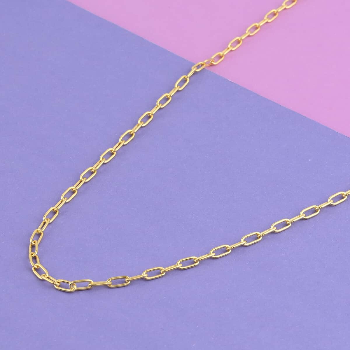 Italian 14K Yellow Gold Over Sterling Silver 3mm Paper Clip Necklace 20 Inches 7.50 Grams image number 1