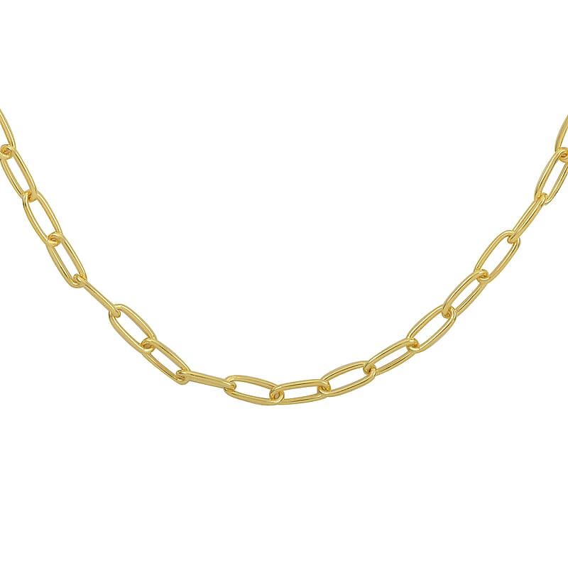 Italian 14K Yellow Gold Over Sterling Silver 4mm Diamond Cut Paperclip Necklace 16 Inches 8.80 Grams