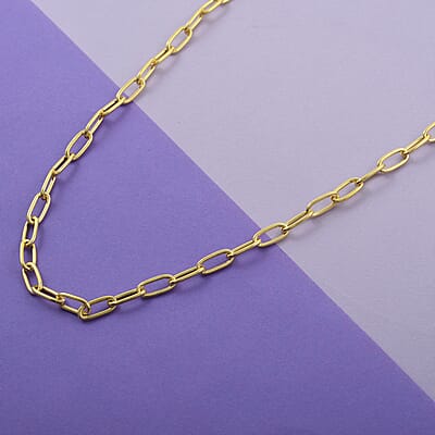Italian 14K Yellow Gold Over Sterling Silver 4mm Diamond Cut Paperclip Necklace 16 Inches 8.80 Grams