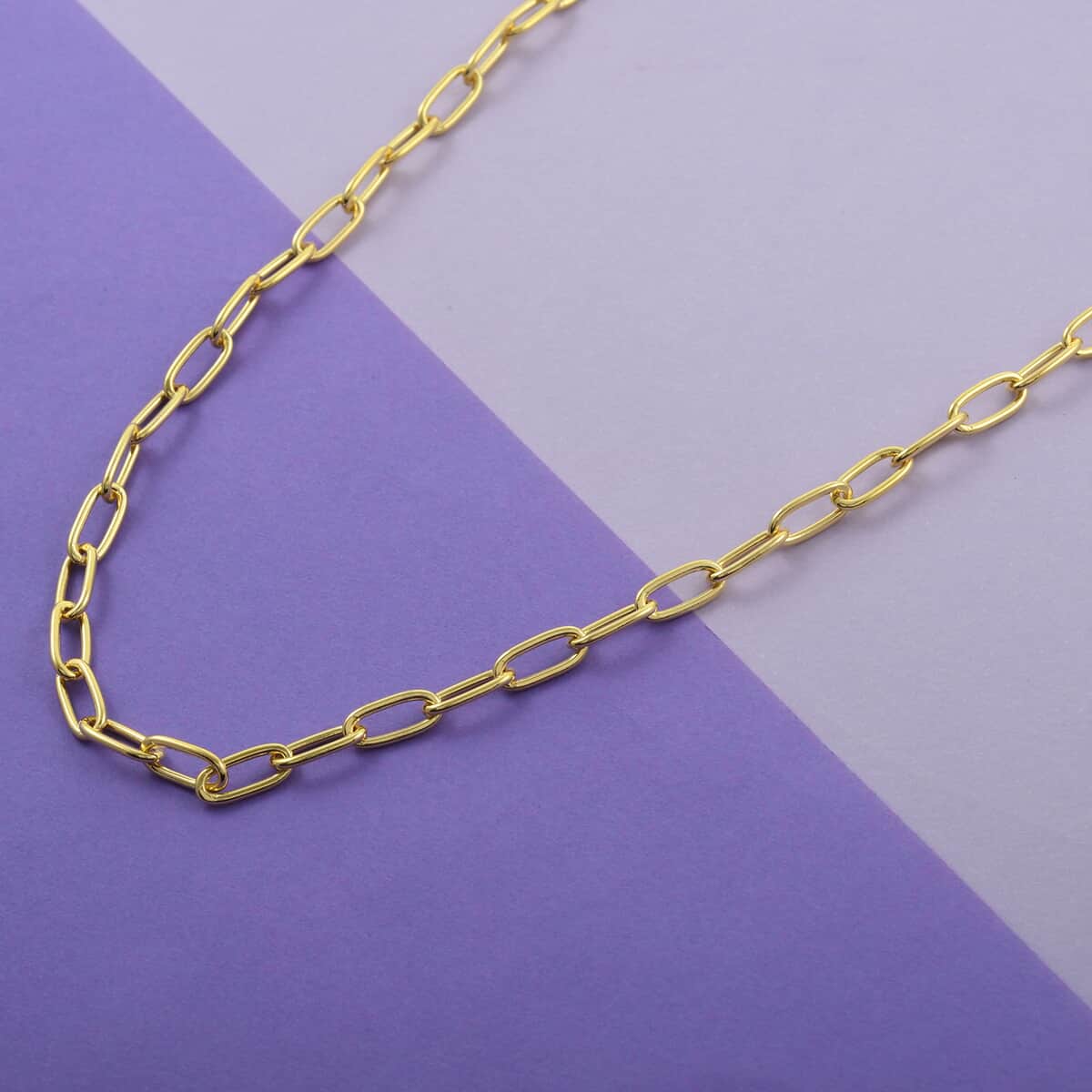 Italian 14K Yellow Gold Over Sterling Silver 4mm Diamond Cut Paperclip Necklace 16 Inches 8.80 Grams image number 1