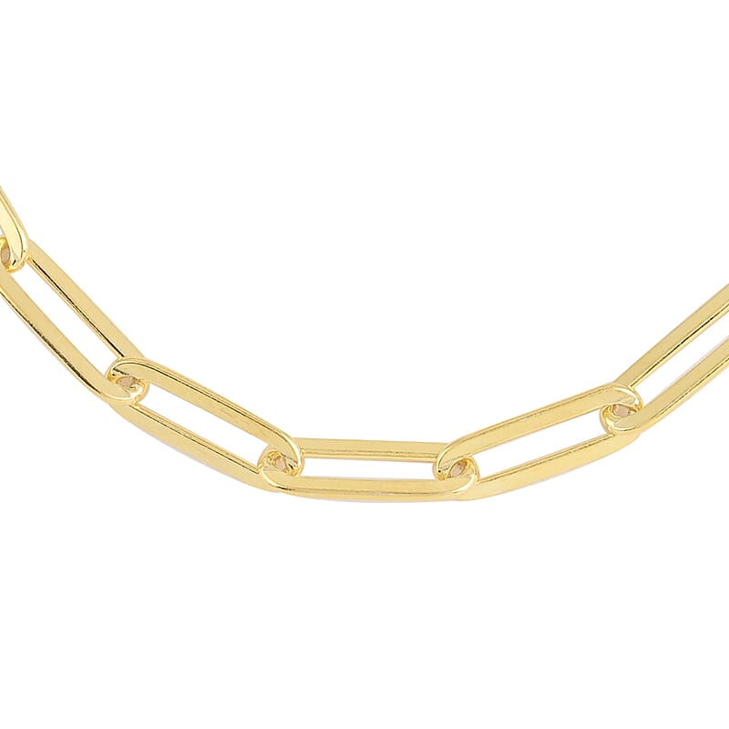 Italian 14K Yellow Gold Over Sterling Silver 3mm Diamond Cut Paper Clip Necklace 30 Inches 10.20 Grams