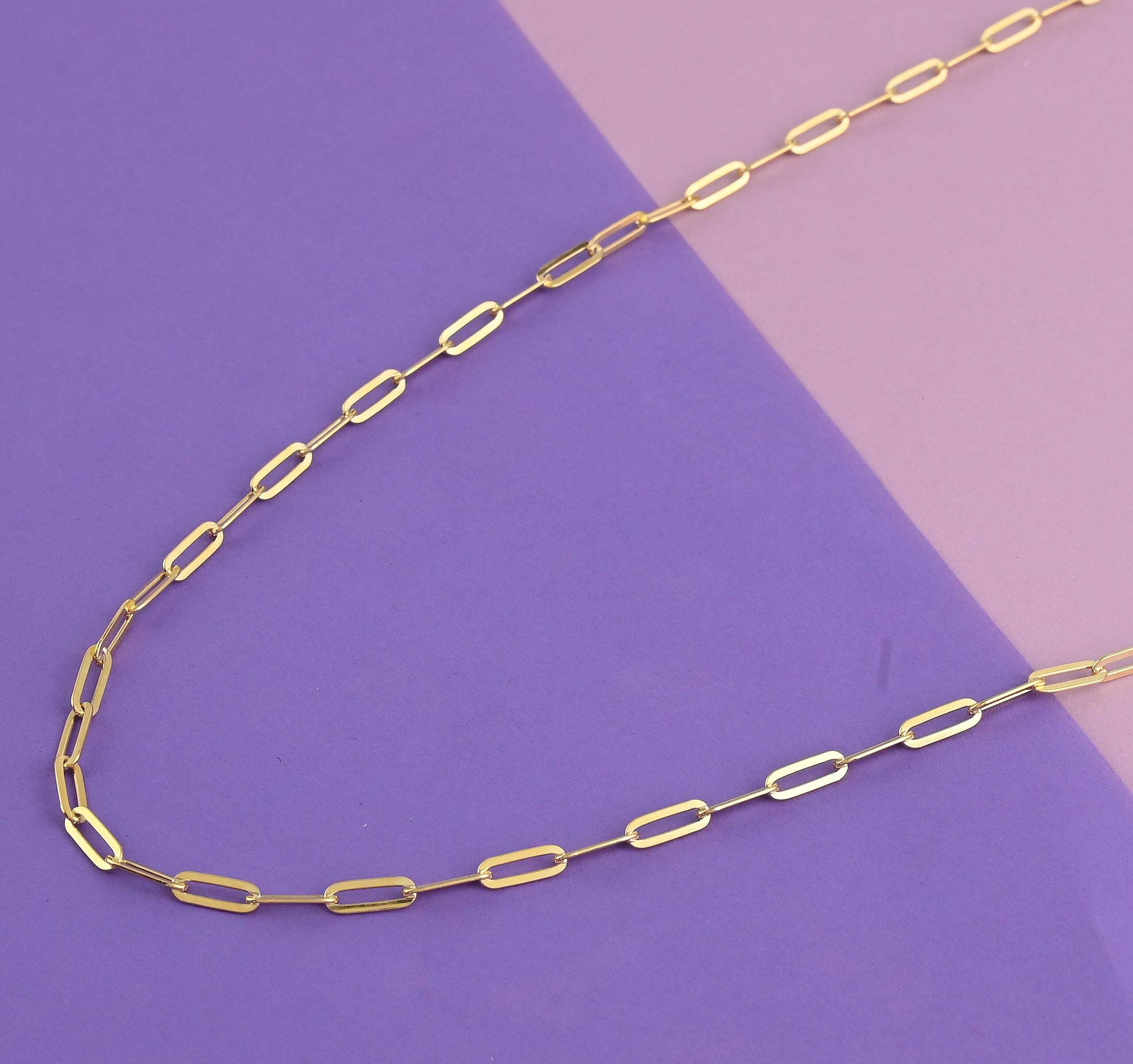 Italian 14K Yellow Gold Over Sterling Silver 3mm Diamond Cut Paper Clip Necklace 30 Inches 10.20 Grams