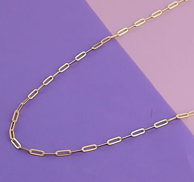 Italian 14K Yellow Gold Over Sterling Silver 3mm Diamond Cut Paper Clip Necklace 30 Inches 10.20 Grams