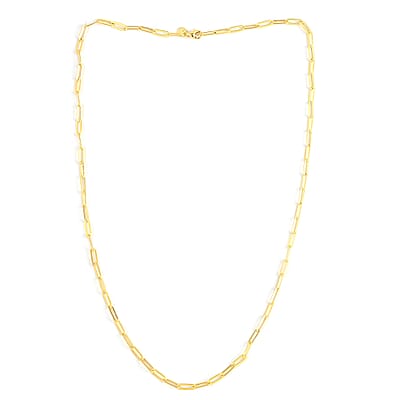 Italian 14K Yellow Gold Over Sterling Silver 3mm Diamond Cut Paper Clip Necklace 30 Inches 10.20 Grams