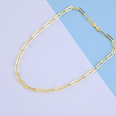 Italian 14K Yellow Gold Over Sterling Silver 4.5mm Diamond Cut Paperclip Necklace 16 Inches 11.90 Grams