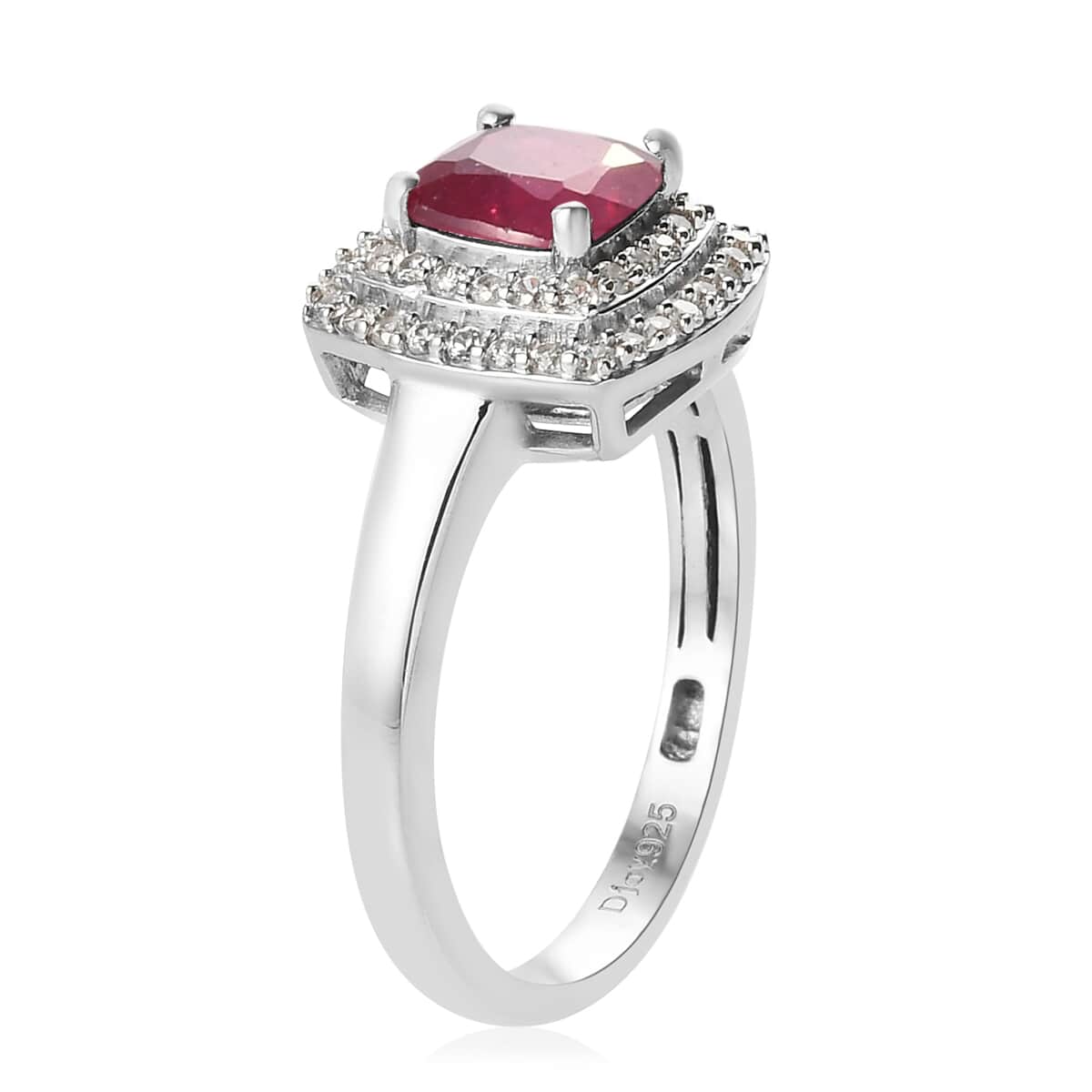 Niassa Ruby and Natural White Zircon Double Halo Ring in Platinum Over Sterling Silver (Size 7.0) 2.00 ctw image number 3