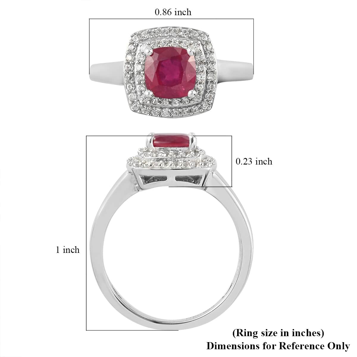 Niassa Ruby and Natural White Zircon Double Halo Ring in Platinum Over Sterling Silver (Size 7.0) 2.00 ctw image number 5