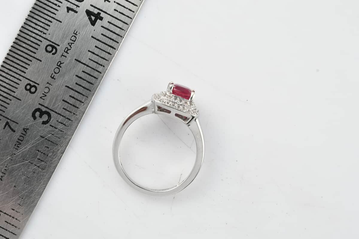 Niassa Ruby and Natural White Zircon Double Halo Ring in Platinum Over Sterling Silver (Size 7.0) 2.00 ctw image number 6