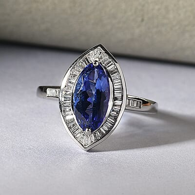 Rhapsody 950 Platinum AAAA Tanzanite and Diamond E-F VS Halo Ring (Size 10.0) 5.50 Grams 2.45 ctw