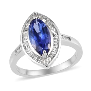 Rhapsody 950 Platinum AAAA Tanzanite and Diamond E-F VS Halo Ring (Size 8.0) 5.50 Grams 2.50 ctw