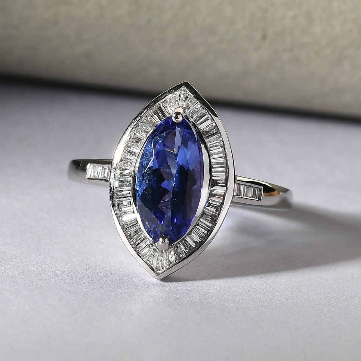 Rhapsody 950 Platinum AAAA Tanzanite and Diamond E-F VS Halo Ring (Size 8.0) 5.50 Grams 2.50 ctw image number 1