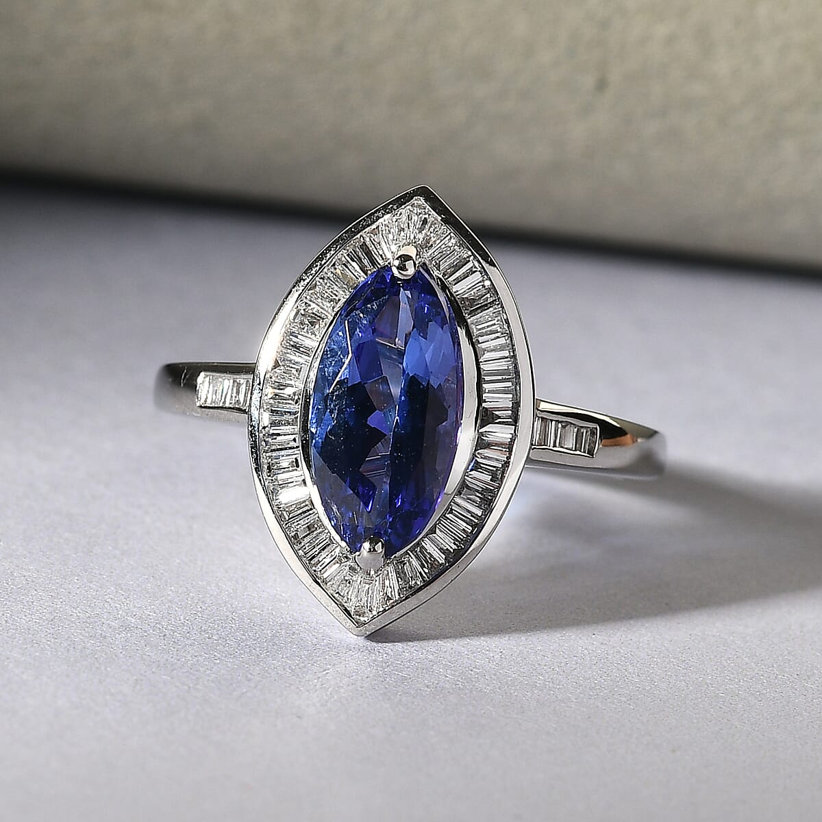 Rhapsody 950 Platinum AAAA Tanzanite and Diamond E-F VS Halo Ring (Size 9.0) 5.50 Grams 2.45 ctw image number 2
