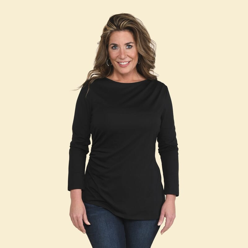 Tamsy Black Long Sleeve Drape Top - Large