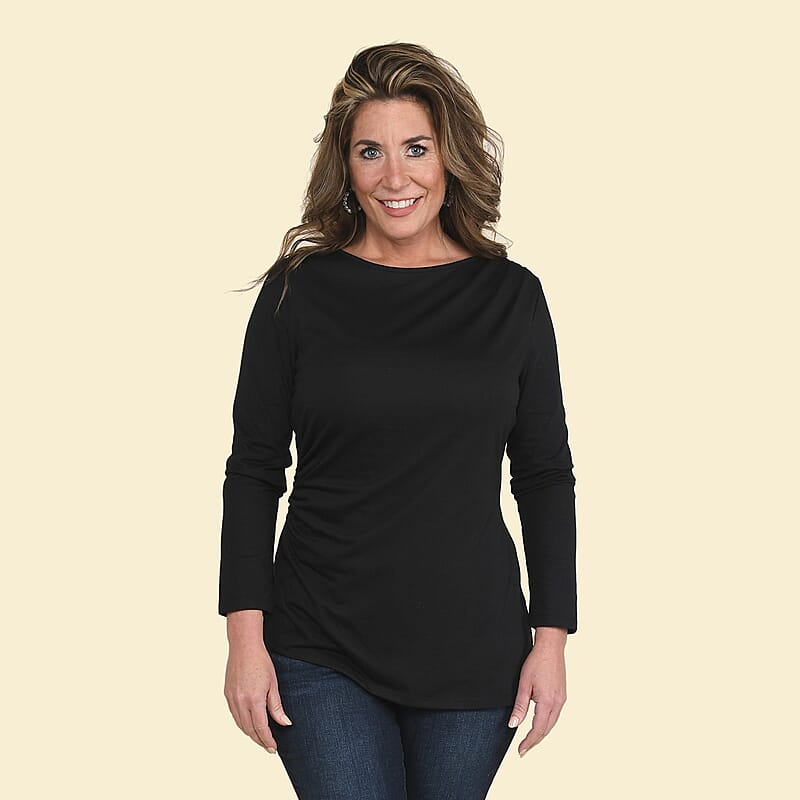 Tamsy Black Long Sleeve Drape Top - Large