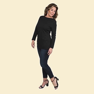 Tamsy Black Long Sleeve Drape Top - Large