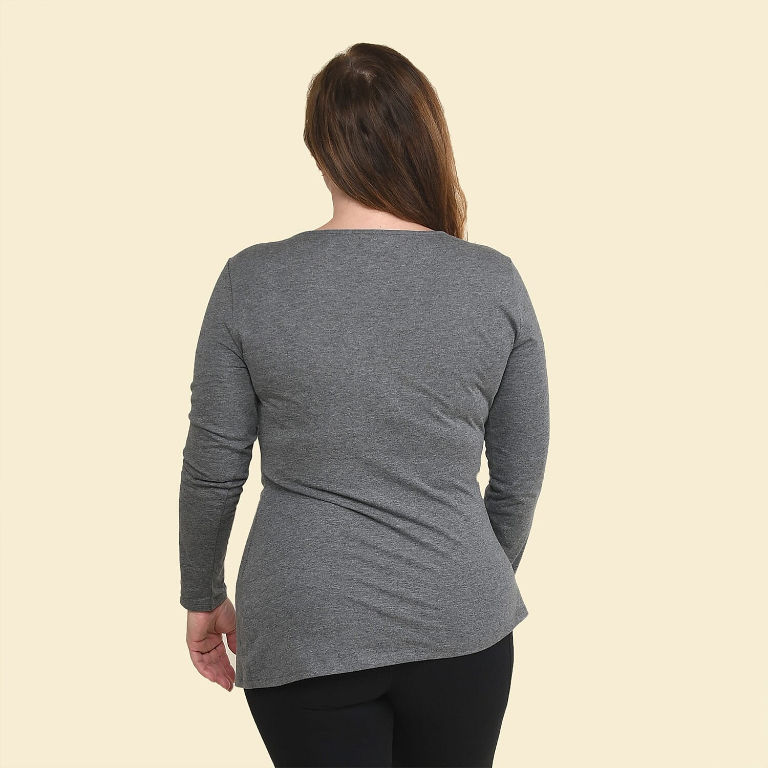 Buy Tamsy Gray Long Sleeve Drape Top - Large at ShopLC.