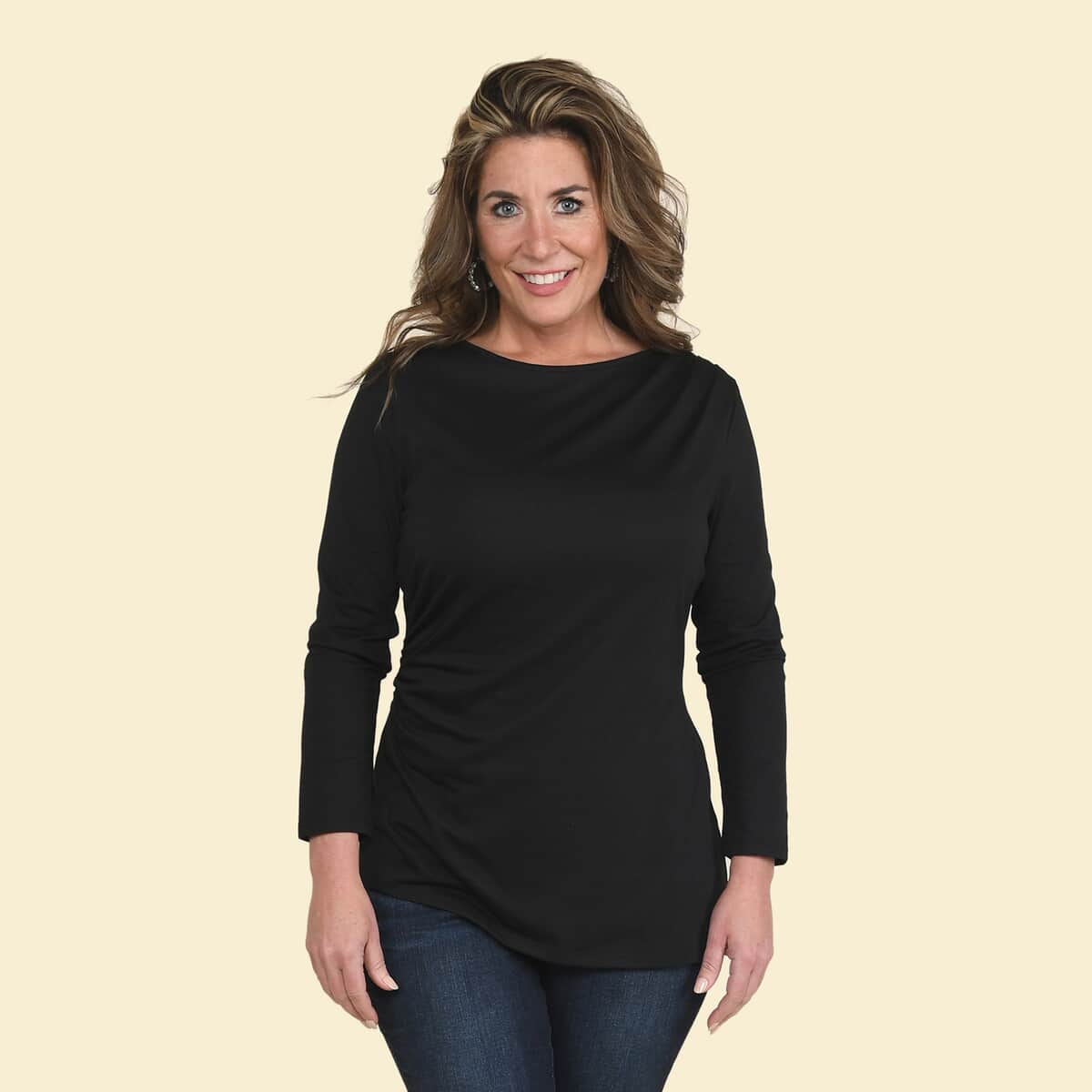 Tamsy Black Long Sleeve Drape Top - Medium image number 0