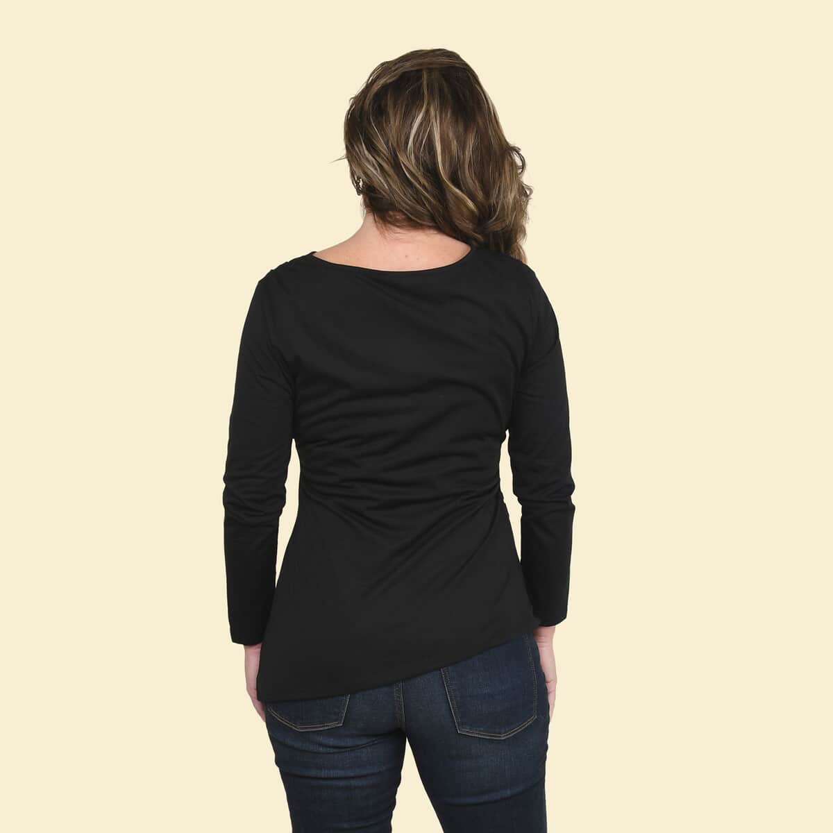 Tamsy Black Long Sleeve Drape Top - Medium image number 1