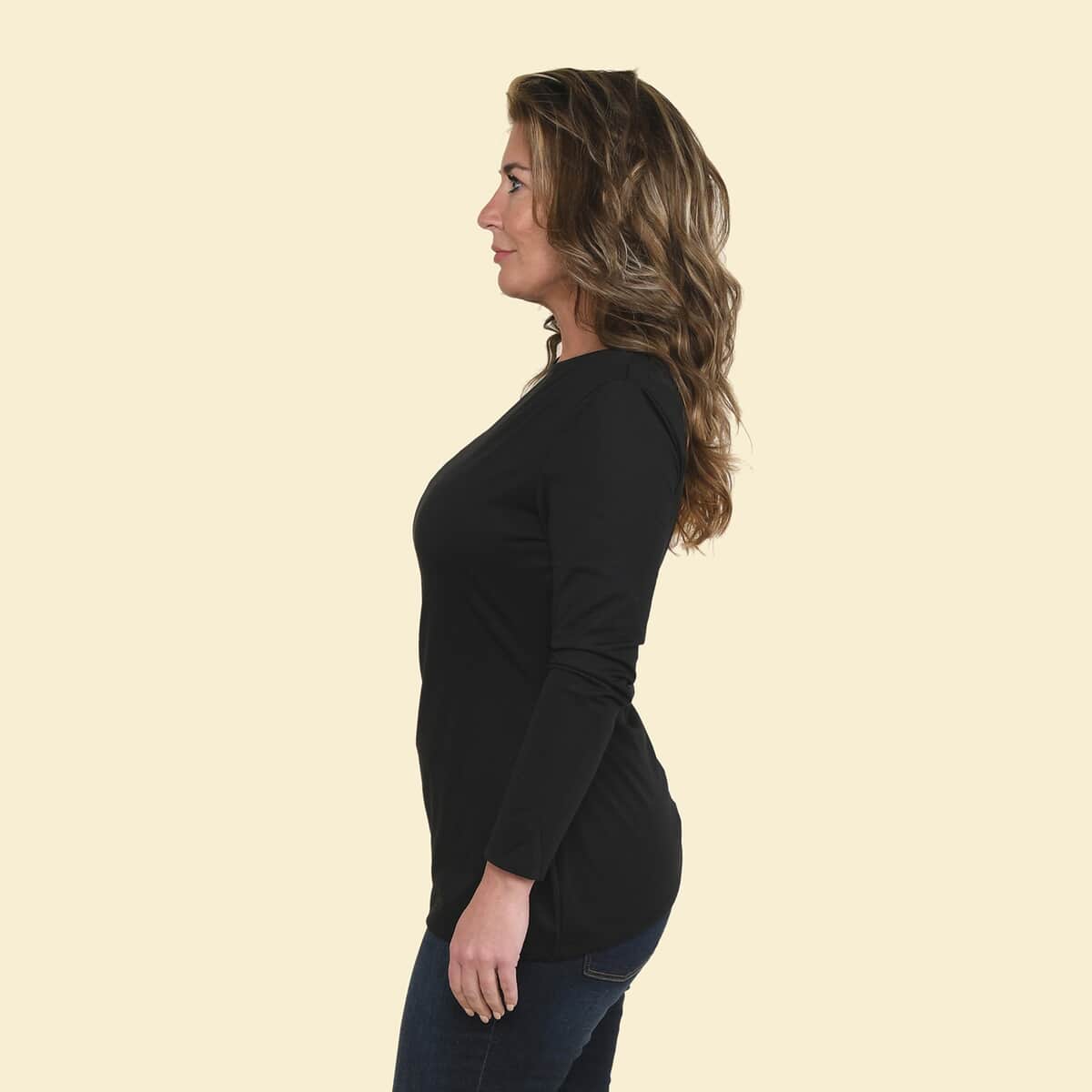 Tamsy Black Long Sleeve Drape Top - Medium image number 2