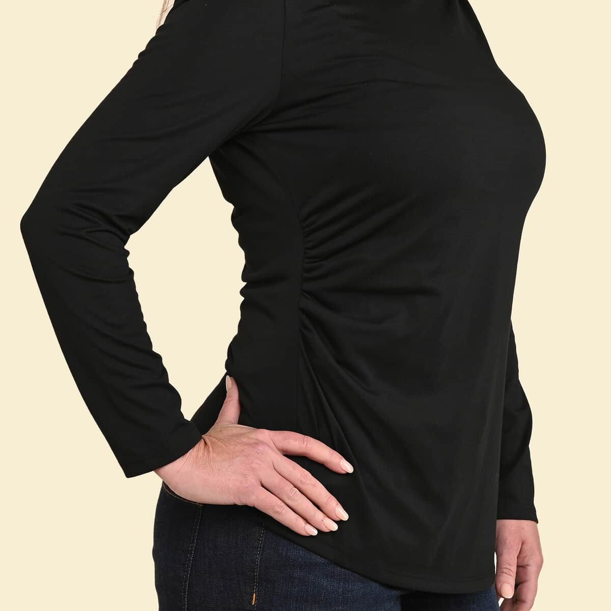 Tamsy Black Long Sleeve Drape Top - Medium image number 4