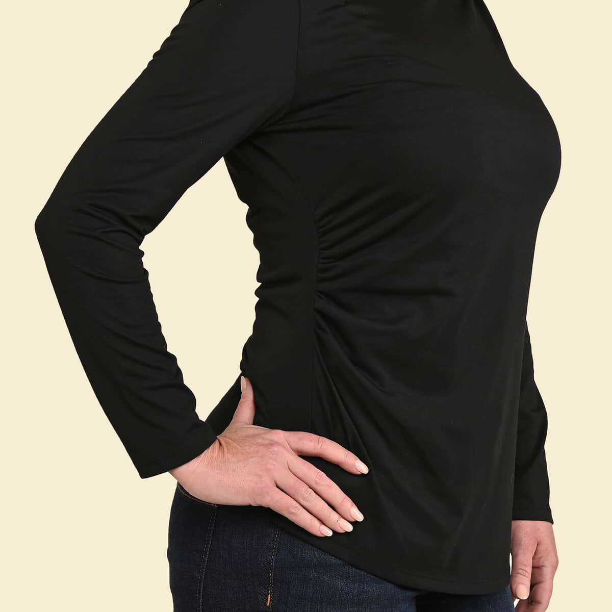 Tamsy Black Long Sleeve Drape Top - Medium image number 5