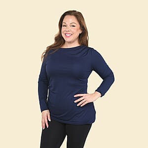 Tamsy Navy Long Sleeve Drape Top - Medium