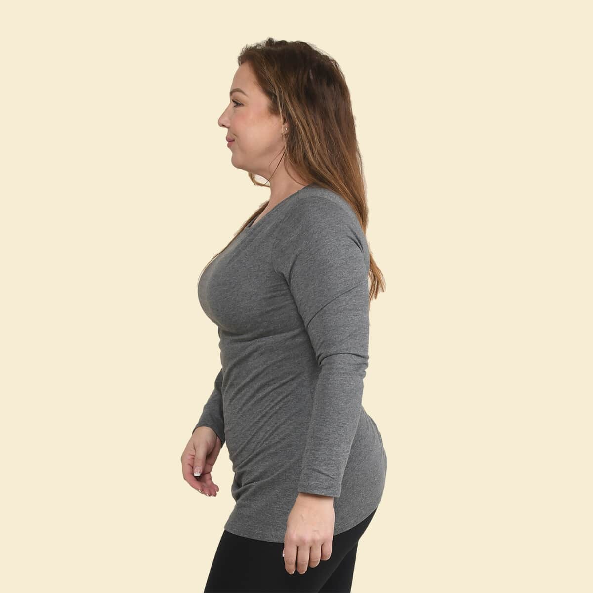 Tamsy Gray Long Sleeve Drape Top - Small image number 2