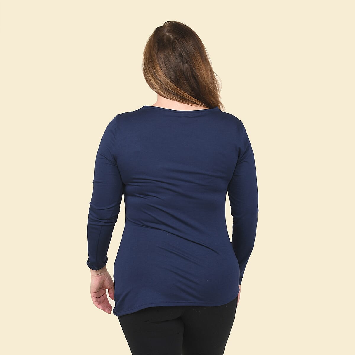 Tamsy Navy Long Sleeve Drape Top - Small image number 1