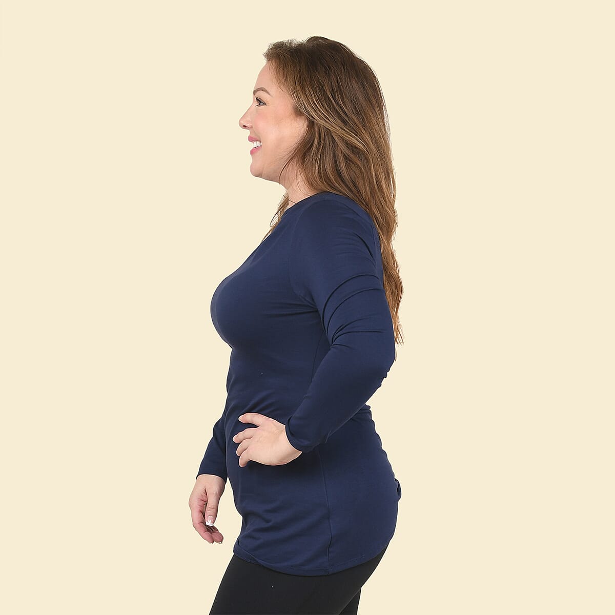 Tamsy Navy Long Sleeve Drape Top - Small image number 2