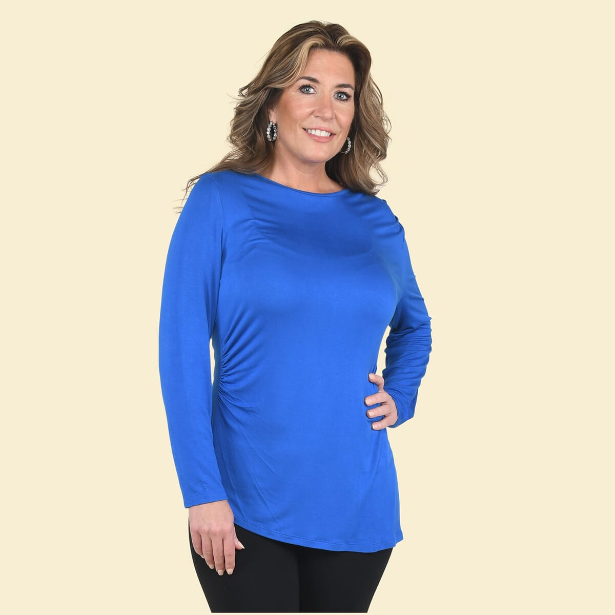 Tamsy Blue Long Sleeve Drape Top - Small image number 0