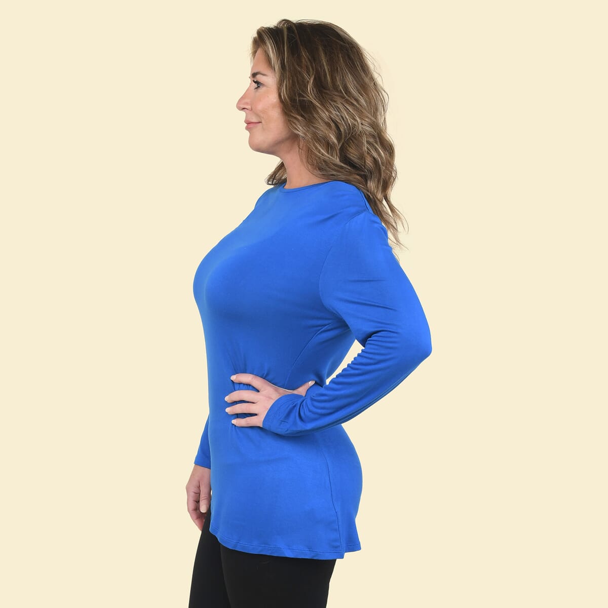 Tamsy Blue Long Sleeve Drape Top - Small image number 2