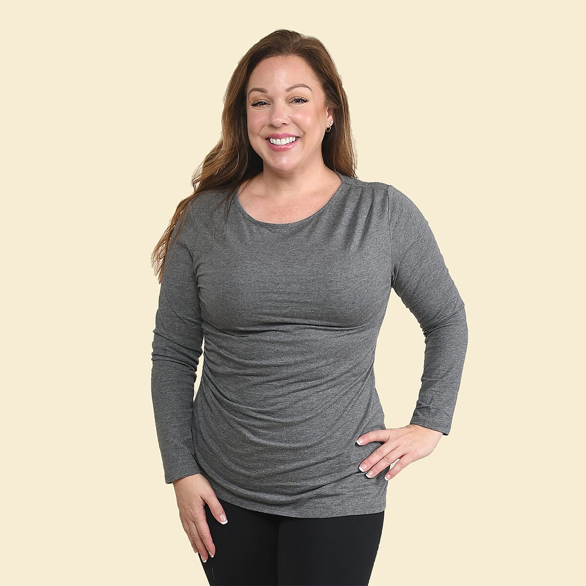 Tamsy Gray Long Sleeve Drape Top - XL image number 0