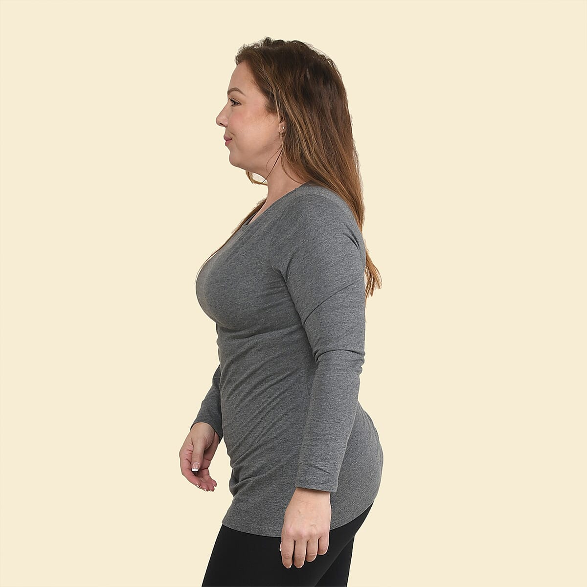 Tamsy Gray Long Sleeve Drape Top - XL image number 2
