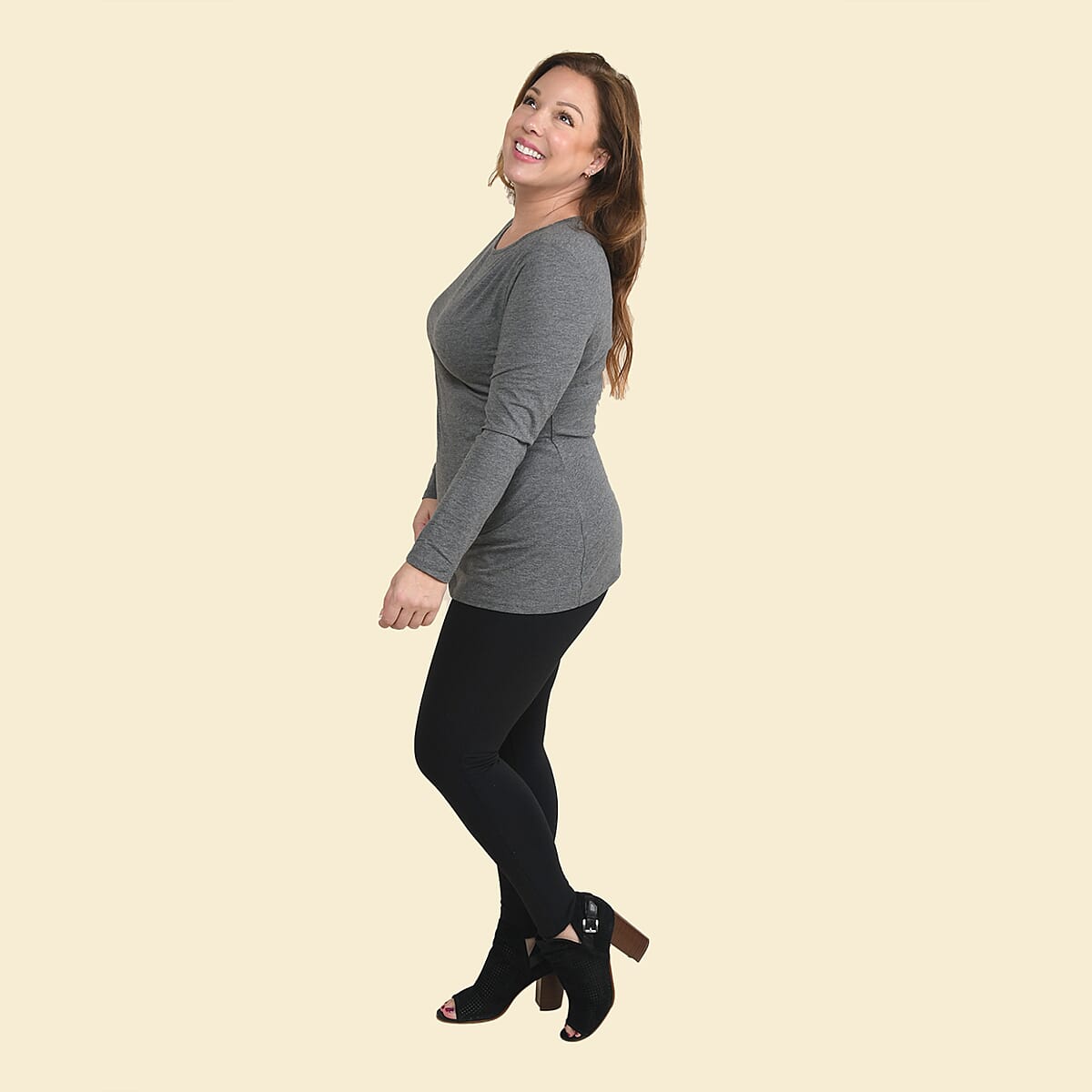 Tamsy Gray Long Sleeve Drape Top - XL image number 3