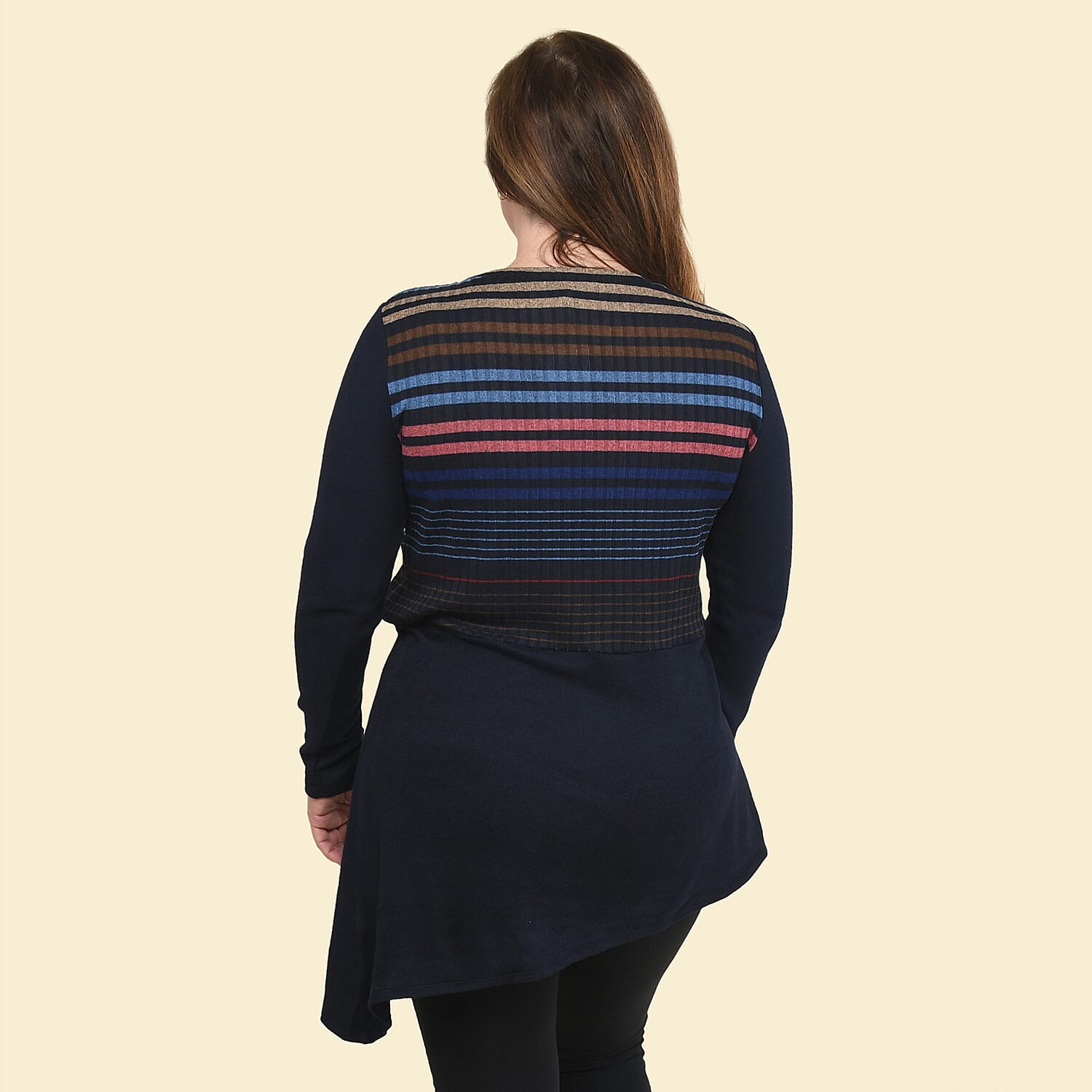Tamsy Navy Multicolor Striped Asymmetrical Sweater - Large
