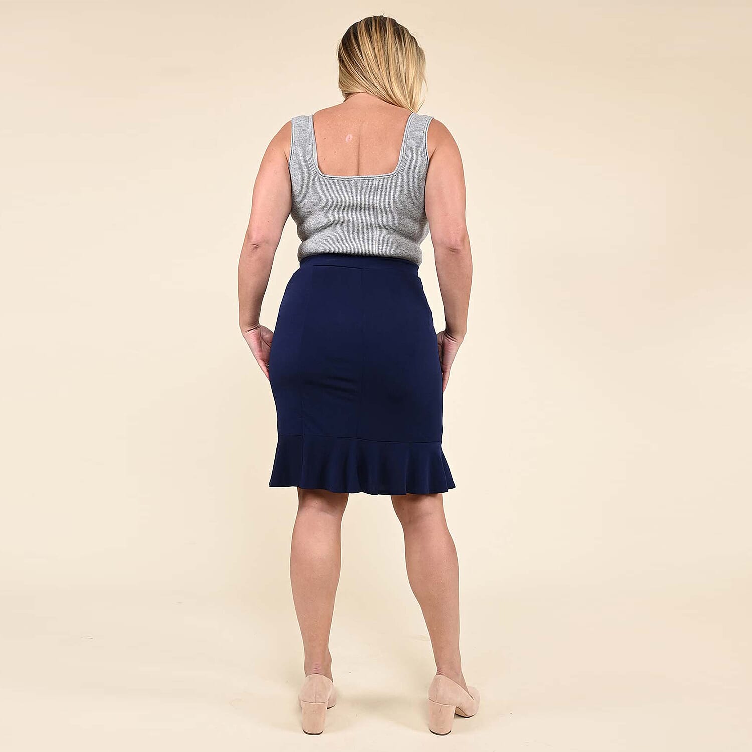 Tamsy Navy Knit Skirt with Elastic Waist - Large