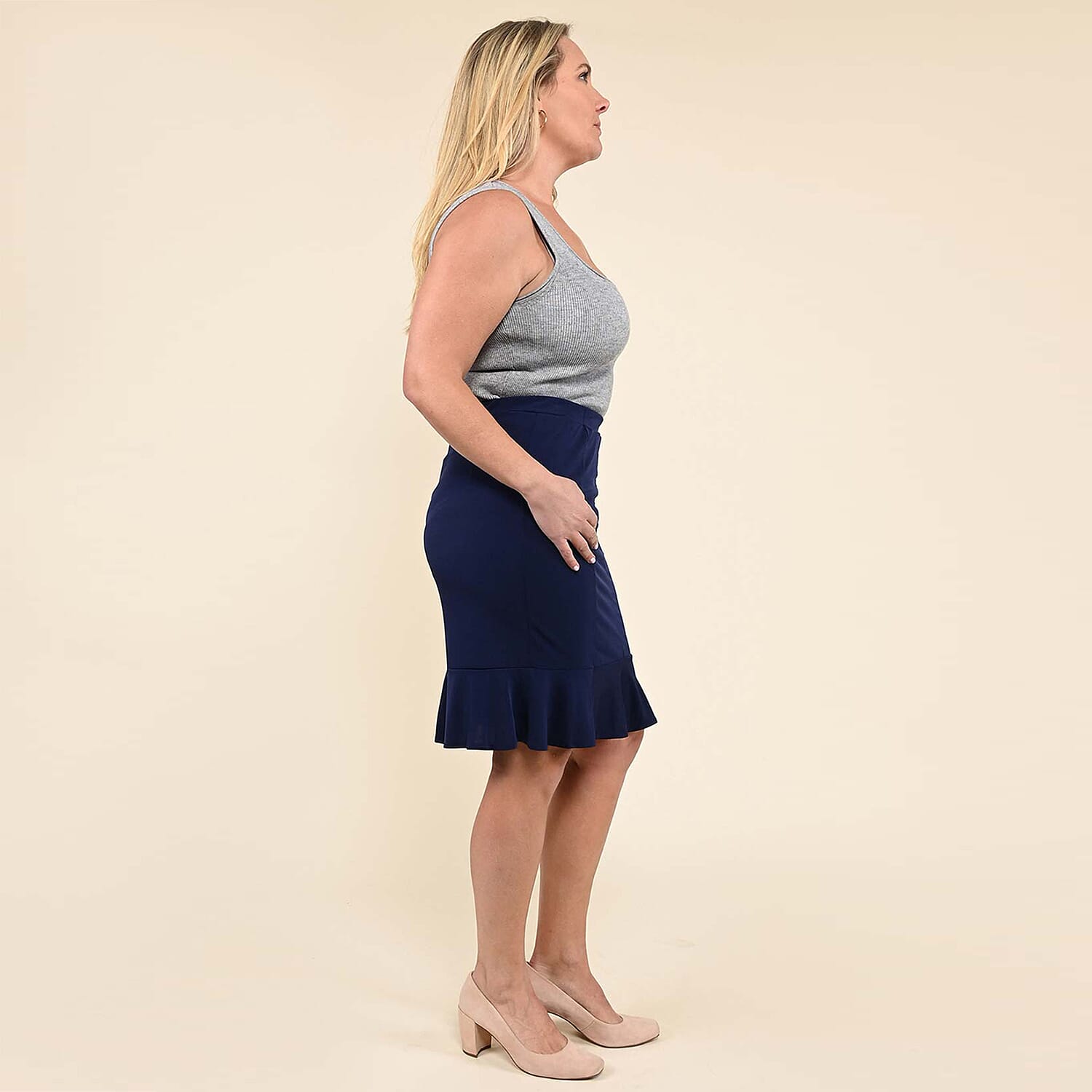 Tamsy Navy Knit Skirt with Elastic Waist - Large
