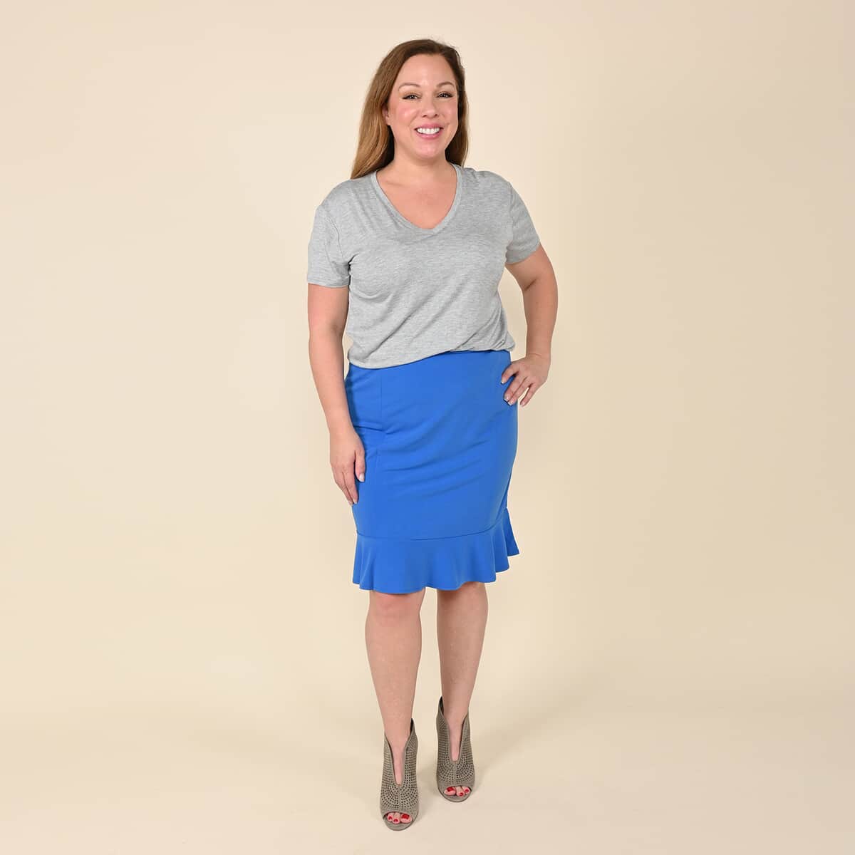 Tamsy Royal Blue Knit Skirt with Elastic Waist - Large image number 0