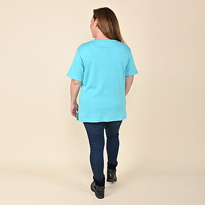 Tamsy Turquoise Knit Crystal Seahorse T-Shirt Large