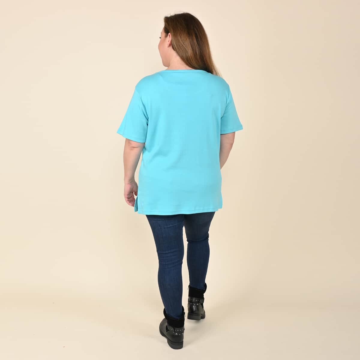 Tamsy Turquoise Knit Crystal Seahorse T-Shirt - XL image number 1