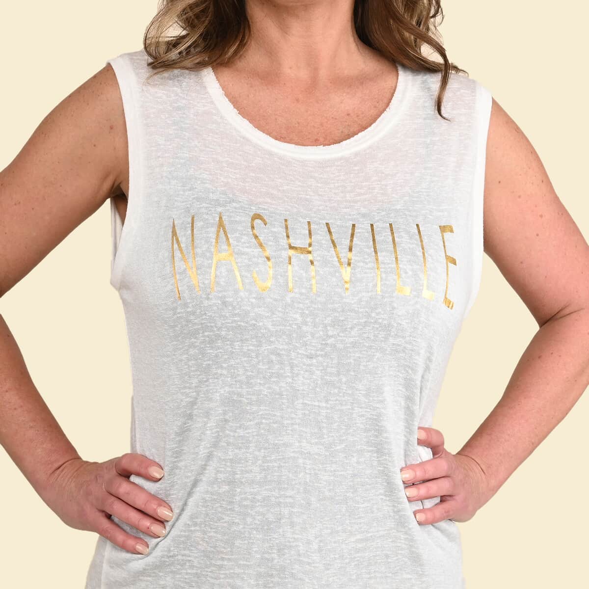 TAMSY White and Gold Nashville Graphic Tank Top - Large image number 4