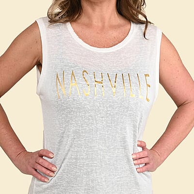 Tamsy White and Gold Nashville Graphic Tank Top - Large