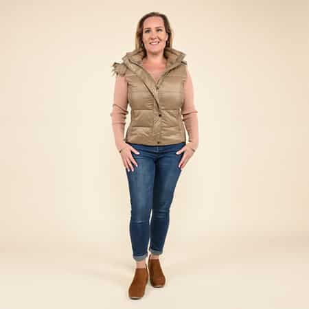 Tamsy Beige Puffer Vest with Faux Fur Hood- Large image number 0
