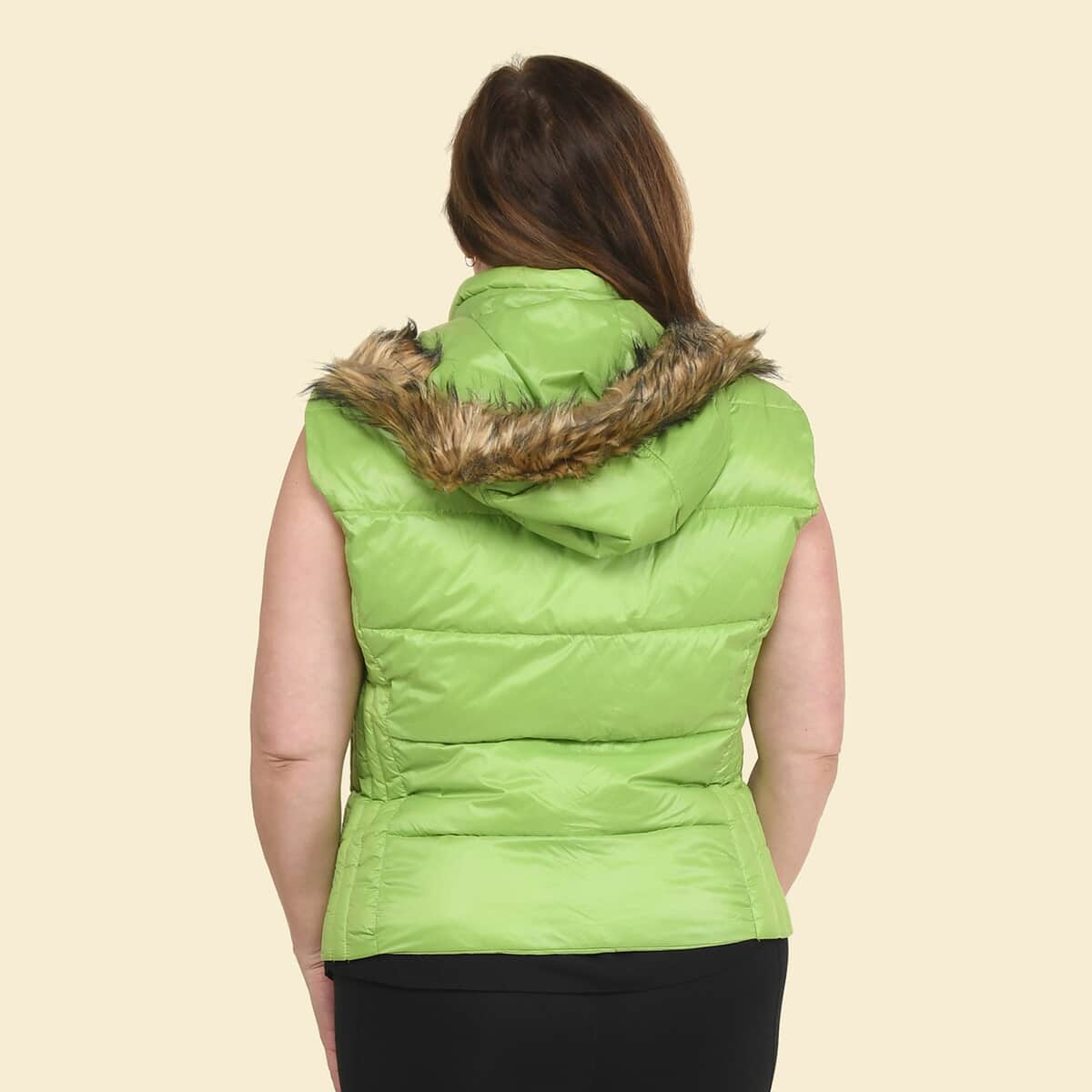 Tamsy Green Puffer Vest with Faux Fur Hood - XL image number 1