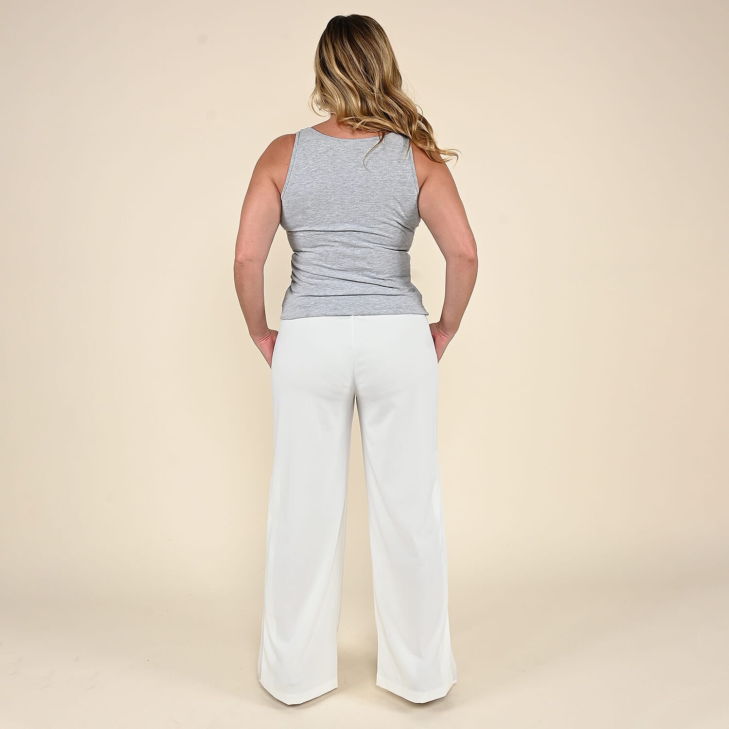Tamsy White Wide Leg Pant with Side Pleats - Large