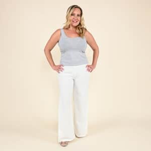 Tamsy White Wide Leg Pant with Side Pleats - Medium