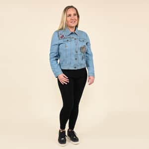 Tamsy Denim Jacket with Crystal Embellishments - Large | Women's Winter Jacket | Ladies Jean Jacket